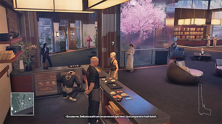 Zaproś Yuki do skosztowania sushi gdy będzie przechodziła obok - Zamordowanie Yuki Yamazaki | Solucja Hitman - Hitman - poradnik do gry