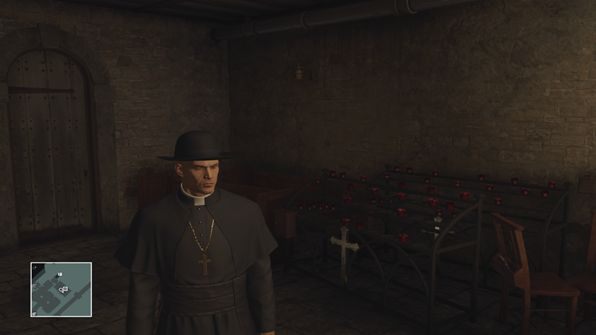 Przebranie księdza znajdziesz w piwnicy kościoła, nie jest ono jednak zbyt pomocne - Hitman: Przebrania, Sapienza - Świat Jutra | Solucja - Hitman - poradnik do gry