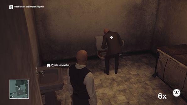 Kieruj się za nim, a gdy ten zacznie wymiotować (M4,30), pomóż mu w cierpieniu, ogłuszając go - Hitman: Zamordowanie Silvio Caruso, Sapienza - Świat Jutra | Solucja - Hitman - poradnik do gry