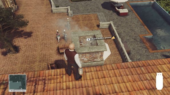 Gdy Silvio podejdzie do paleniska - zrzuć butlę z gazem - Hitman: Zamordowanie Silvio Caruso, Sapienza - Świat Jutra | Solucja - Hitman - poradnik do gry