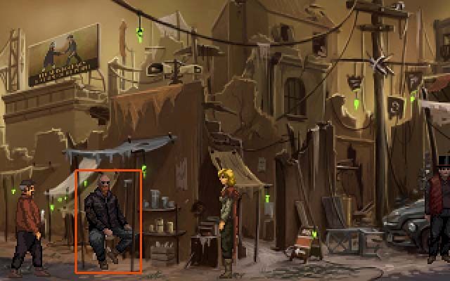 Wyjdź z zaułka i zaczep siedzącego przy stoisku po lewej czarnoskórego mężczyznę w chustce na twarzy - Przystąp do rebeliantów | Akt pierwszy | Shardlight - Shardlight - poradnik do gry