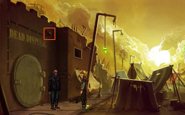 Przejdź pod budynek naprzeciwko i strzel z kuszy do widocznego nad wielkimi drzwiami przełącznika (po prawej) - Wydostań się ze strefy kwarantanny | Akt trzeci | Shardlight - Shardlight - poradnik do gry