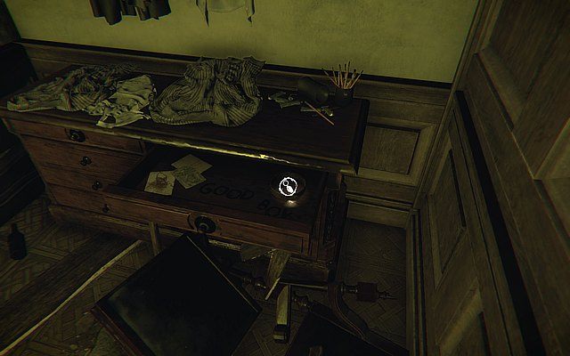 Wyjdź z pokoju i skręć w drzwi po lewej, przejdź przez korytarz - trafisz do pokoju z globusem - Krok 2 - Farba | Opis przejścia Layers of Fear - Layers of Fear - poradnik do gry