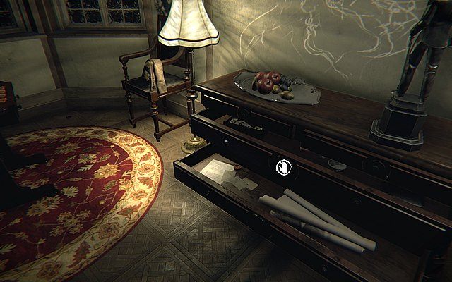 Otwórz drugą i trzecią szufladkę komody i wyjmij piony do gry w warcaby - Krok 4 - Pędzel | Opis przejścia Layers of Fear - Layers of Fear - poradnik do gry