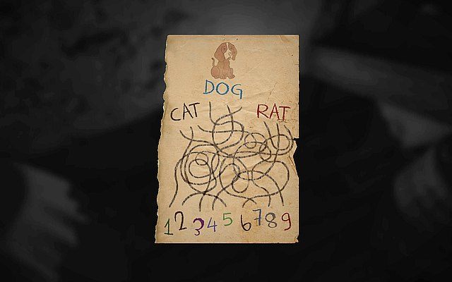 Na biurku nieopodal znajduje się kartka, na której znajdziesz trzy słowa oraz cyferki przyporządkowane do linii - Krok 5 - Dotyk | Opis przejścia Layers of Fear - Layers of Fear - poradnik do gry