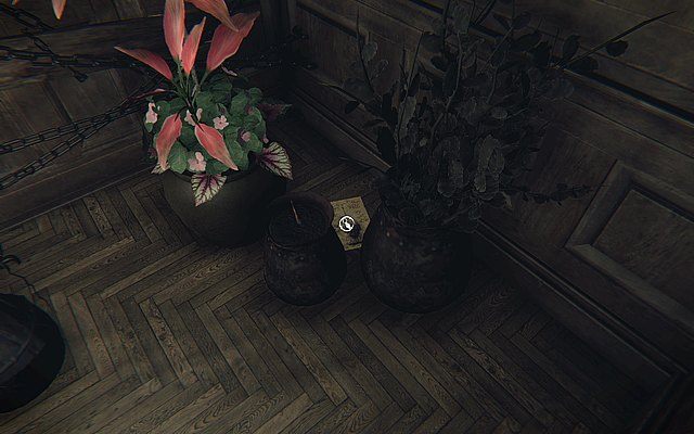 Krok trzeci - rysunek znajdziesz po wyjściu z pierwszego pokoju, po lewej stronie przy donicach z kwiatami - Rysunki gryzoni | Sekrety Layers of Fear - Layers of Fear - poradnik do gry