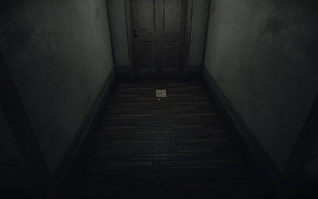 Krok czwarty - w pokoju z czterema drzwiami, po animacji rysunkowego pożaru - rysunek konia - Echa z przeszłości | Sekrety Layers of Fear - Layers of Fear - poradnik do gry