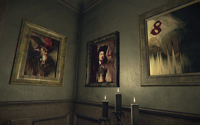 Wejdź do następnego pomieszczenia i tam swój wzrok kieruj w stronę trzech świec znajdujących się w rogu pomieszczenia - Krok 1 - Płótno | Opis przejścia Layers of Fear - Layers of Fear - poradnik do gry