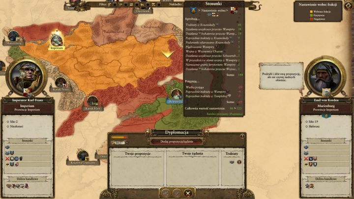 Po najechaniu myszką na frakcje poznasz jej stosunki do twojej frakcji. - Dyplomacja i handel | Porady na dobry początek do Total War Warhammer - Total War: Warhammer - poradnik do gry