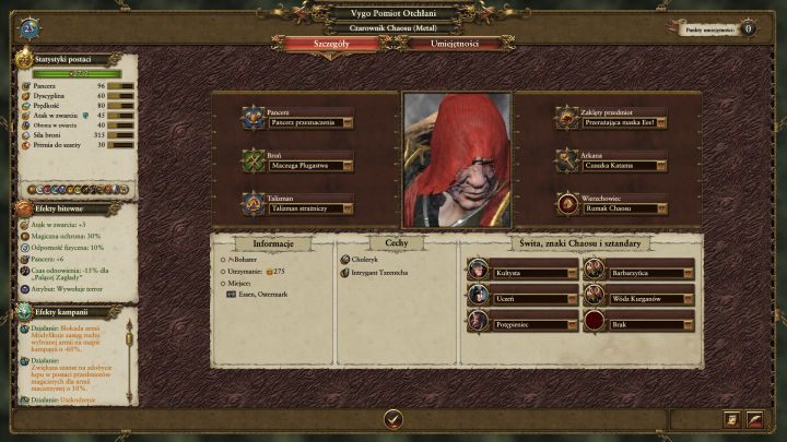 Karta postaci bohatera pozwoli ci przejrzeć jego statystyki i dostosować ekwipunek. - Bohaterowie i ich rekrutacja | Bohaterowie | Total War Warhammer - Total War: Warhammer - poradnik do gry