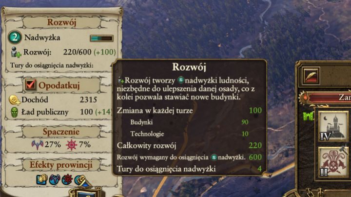 Nadwyżkę ludności sprawdzić można najeżdżając myszką na wskaźnik w oknie prowincji. - Rozwój osad i prowincji | Porady na dobry początek do Total War Warhammer - Total War: Warhammer - poradnik do gry