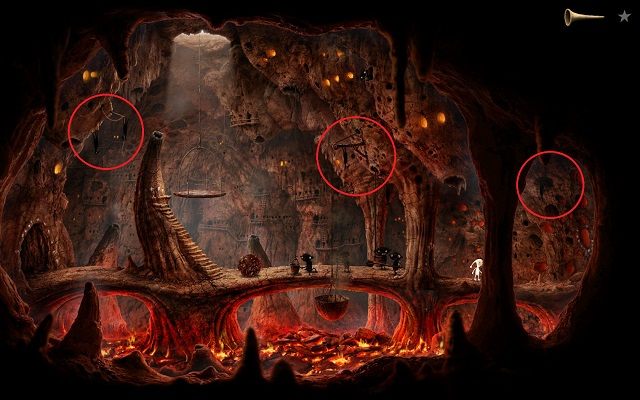 Zanim opuścisz planetę zwróć uwagę na nietoperze widoczne na powyższym obrazku - Uwolnij Księżyc | Planeta Wulkanów Samorost 3 - Samorost 3 - poradnik do gry