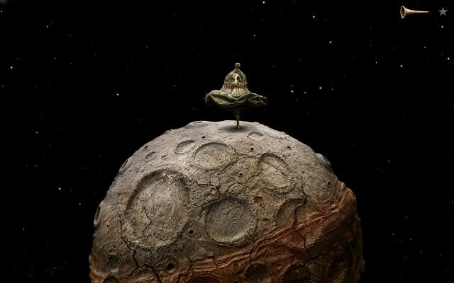 Na srebrnym księżycu nie czeka cie żadne zadanie, natomiast orbita po jakiej się porusza umożliwia dotarcie do najdalszej planety w grze - Uwolnij Księżyc | Planeta Wulkanów Samorost 3 - Samorost 3 - poradnik do gry