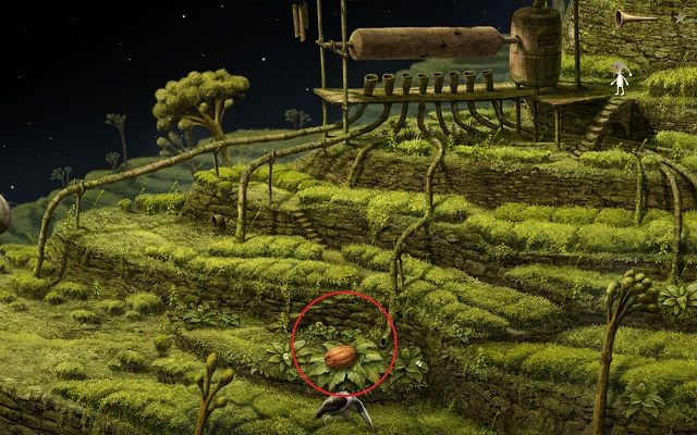 Po wykonaniu kliknięć LPM na wszystkich łopatkach zobaczysz krótką scenkę i na polu pojawi się owoc - Wejdź do wieży | Planeta mnichów Samorost 3 - Samorost 3 - poradnik do gry