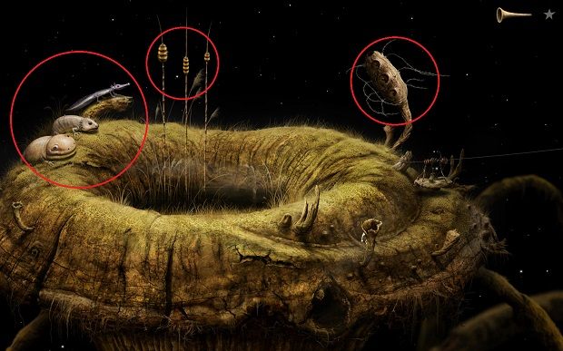 Zanim zaczniesz przestawiać kwiaty na łodygach tataraku musisz podejść do krawędzi sekcji i obudzić śpiące zwierzaki - Zdobądź klej | Włochata Planeta Samorost 3 - Samorost 3 - poradnik do gry