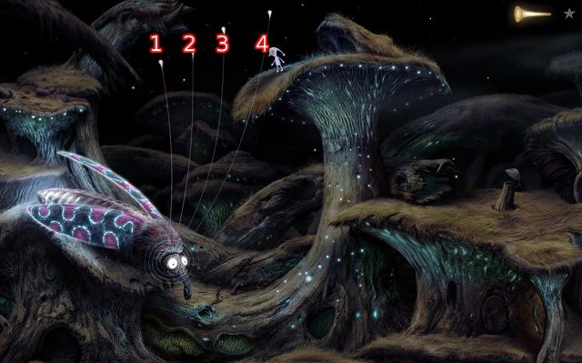 W tej sytuacji kombinacja wygląda następująco: 3, 4, 1, 2, 3, 3, 1, 1, 4, 4, 4, 2, 2, 2 - Zdobądź klucz | Włochata Planeta Samorost 3 - Samorost 3 - poradnik do gry