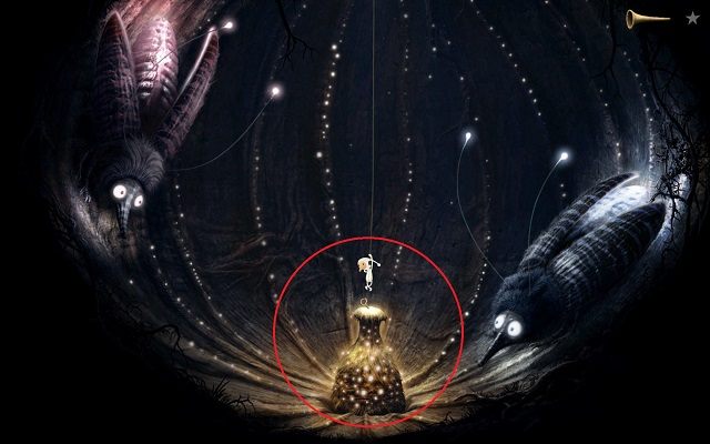 Po wykonaniu odpowiednich sekwencji z dna jaskini wyłoni się klucz - Zdobądź klucz | Włochata Planeta Samorost 3 - Samorost 3 - poradnik do gry