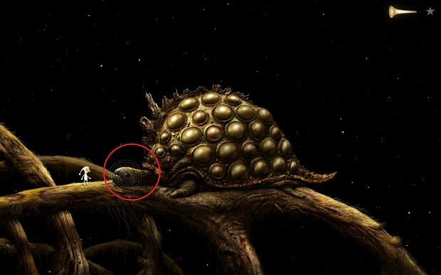 W tej sekcji w pierwszej kolejności użyj interakcji za pomocą trąbki w miejscu zaznaczonym na obrazku - Napełnij naczynie | Włochata Planeta Samorost 3 - Samorost 3 - poradnik do gry