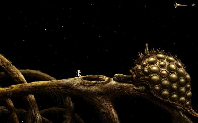 Po naciśnięciu na wymagane bąble, żółw się przesunie odsłaniając przejście do kolejnej lokacji (zdjęcie powyżej) - Napełnij naczynie | Włochata Planeta Samorost 3 - Samorost 3 - poradnik do gry