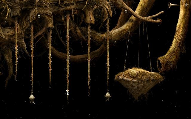 Konfiguracja widoczna na obrazku umożliwia przejście na lianę blisko środka - Napełnij naczynie | Włochata Planeta Samorost 3 - Samorost 3 - poradnik do gry