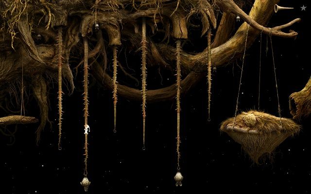 Bohater mógł przeskoczyć na kolejną lianę, natomiast czas zmienić ustawienie, aby mógł wspiąć się na kolejną - Napełnij naczynie | Włochata Planeta Samorost 3 - Samorost 3 - poradnik do gry