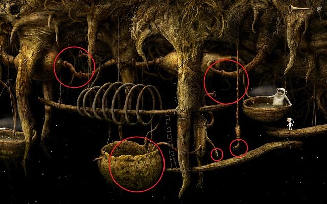 W ostatniej sekcji zwróć uwagę na obszary zaznaczone okręgami - Napełnij naczynie | Włochata Planeta Samorost 3 - Samorost 3 - poradnik do gry