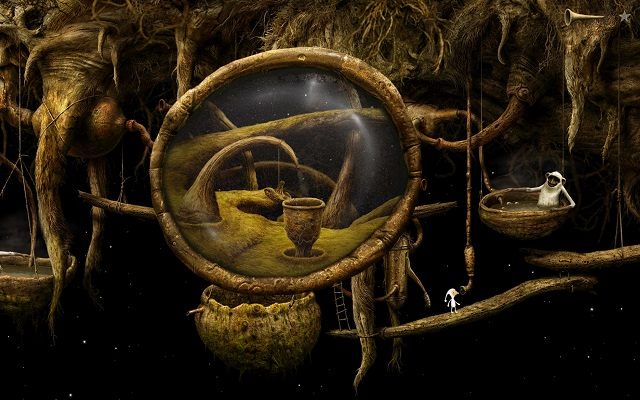 Jeśli wejdziesz w interakcję z peryskopem zobaczysz, że jego soczewka jest skierowana na naczynie, które wcześniej skleiłeś - Napełnij naczynie | Włochata Planeta Samorost 3 - Samorost 3 - poradnik do gry