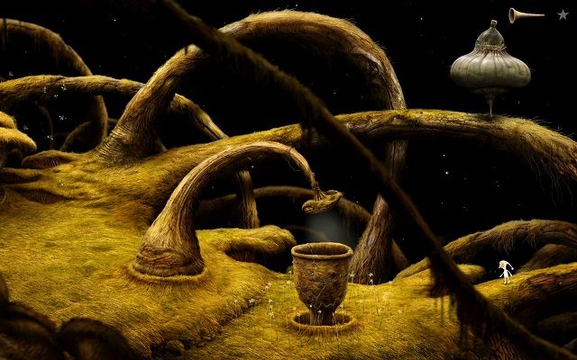 Jeśli na roślinę nad naczyniem naciągnąłeś sitko obok naczynia zaczną wyrastać kwiaty - Napełnij naczynie | Włochata Planeta Samorost 3 - Samorost 3 - poradnik do gry