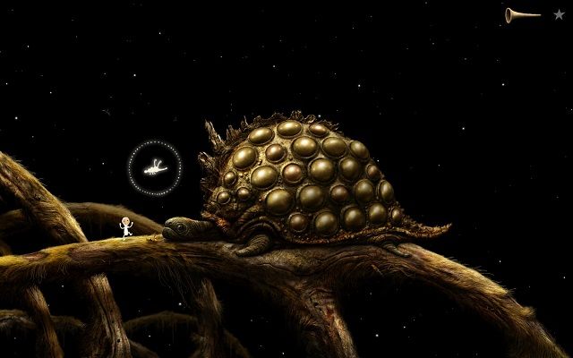 Żółw przysunie się do bohatera i wypluje złotego robaka - Napełnij naczynie | Włochata Planeta Samorost 3 - Samorost 3 - poradnik do gry