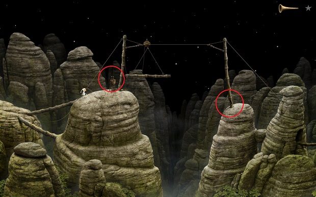 Twoim oczom ukaże się mechanizm, który ma umożliwić ci przejście na drugą stronę urwiska - Przejdź przez urwisko | Planeta Dom Samorost 3 - Samorost 3 - poradnik do gry