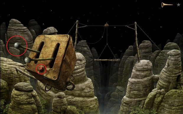 Ustaw konsolę w położeniu które widzisz na obrazku powyżej - Przejdź przez urwisko | Planeta Dom Samorost 3 - Samorost 3 - poradnik do gry