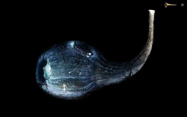 Po wystukaniu odpowiedniej kombinacji robal rozświetli całą jaskinię i jednocześnie odsłoni dziurkę od klucza, która była ukryta wewnątrz guza na ścianie jaskini - Dziurka od klucza | Włochata Kometa Samorost 3 - Samorost 3 - poradnik do gry