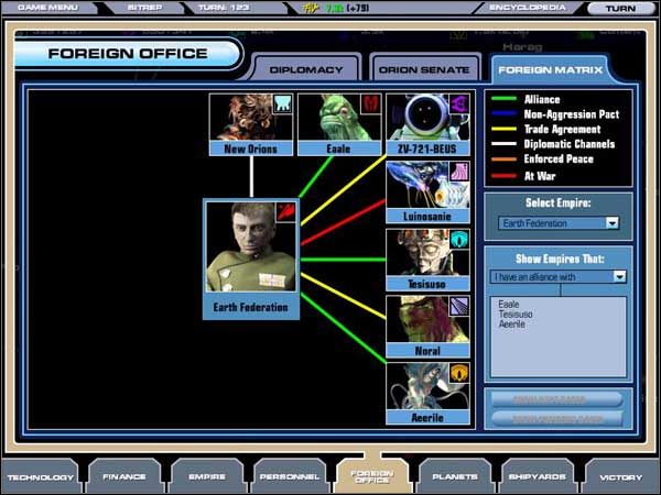 Musicie pamiętać jednak, że komputer bierze pod uwagę w ustalaniu stopnia stosunków dyplomatycznych wobec Waszej cywilizacji wiele czynników - Dyplomacja cd. | Master of Orion III - Master of Orion III - poradnik do gry