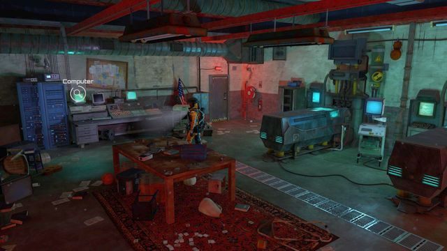 Po uruchomieniu zasilania podejdź do widocznego na obrazku komputera by zainicjować przerywnik filmowy - Rozdział 4 | Opis przejścia The Descendant - The Descendant - poradnik do gry