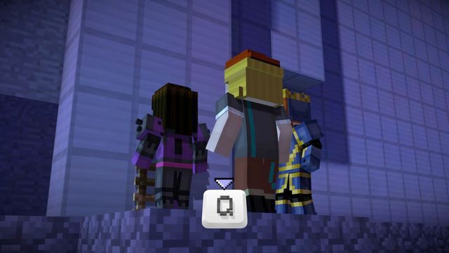 Po dostaniu się do wymaganego miejsca, naciskaj pojawiające się na ekranie przyciski by zbudować drabinę i dostać się do środka - Rozdział 5 | Epizod 5 - Order Up! | Minecraft Story Mode - Minecraft: Story Mode - poradnik do gry