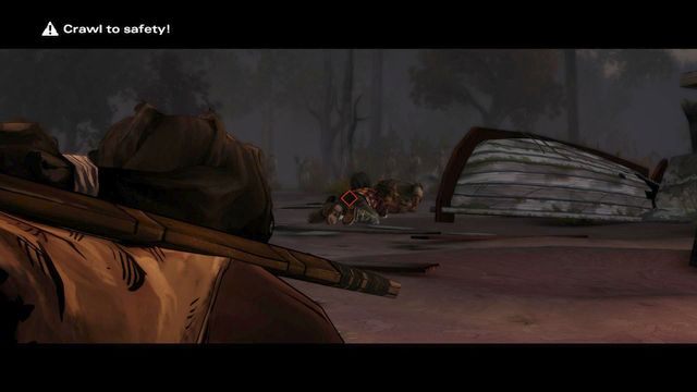 Po przybyciu na brzeg, zacznij czołgać się w stronę Samanthy by uniknąć ostrzału ze strony wroga - Rozdział 2 | Epizod 2 - Give No Shelter - The Walking Dead: Michonne - poradnik do gry
