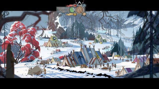 W obozowisku możesz odpocząć, potrenować, rozwinąć bohaterów i z nimi porozmawiać - Miasta i obozowiska | Karawana | The Banner Saga 2 - The Banner Saga 2 - poradnik do gry