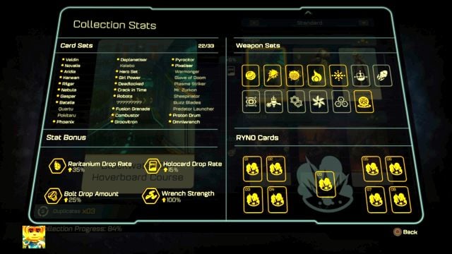 W każdej chwili podejrzeć możesz ile udało ci się zdobyć kart. - Ratchet & Clank: Holokarty - Ratchet & Clank - poradnik do gry