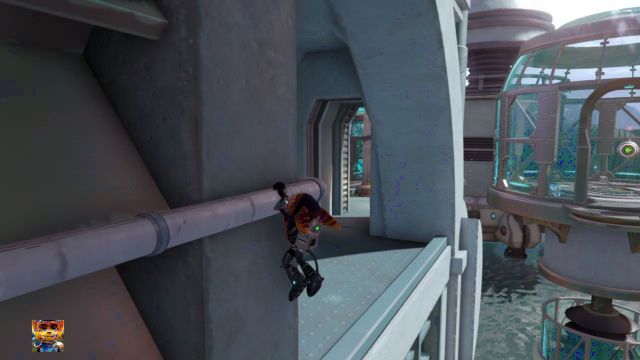 Wykorzystaj rurę biegnącą przy ścianie, by dostać się do Złotej Śrubki. - Ratchet & Clank: Złote Śrubki/Gold Bolt - lista, wszystkie śrubki - Ratchet & Clank - poradnik do gry
