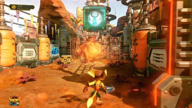 Wykorzystaj granaty by przebić się przez bramę. - Ratchet & Clank: Planeta Veldin - solucja, opis przejścia, wszystkie zadania - Ratchet & Clank - poradnik do gry