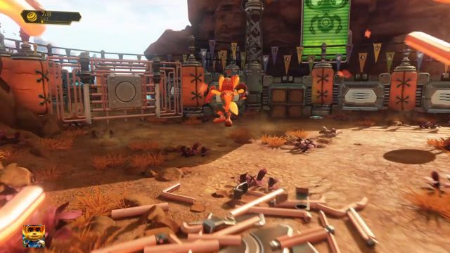 Za bramą po lewej stronie znajduje się pierwsza w grze Holokarta. - Ratchet & Clank: Planeta Veldin - solucja, opis przejścia, wszystkie zadania - Ratchet & Clank - poradnik do gry