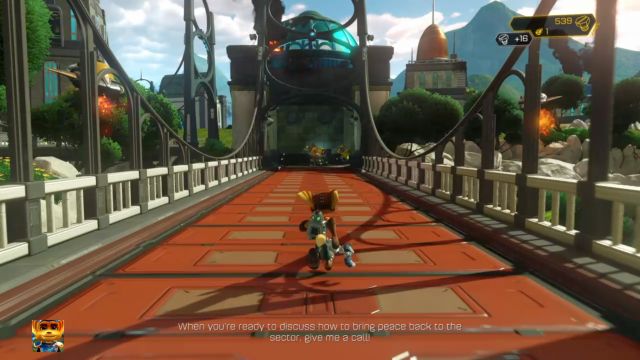 Wrogowie mogą wybić dziury w moście. - Ratchet & Clank: Planeta Novalis - solucja, opis przejścia, wszystkie zadania - Ratchet & Clank - poradnik do gry