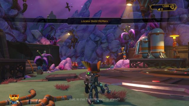 Skidd znajduje się na wprost od miejsca startu. - Ratchet & Clank: Planeta Aridia - solucja, opis przejścia, wszystkie zadania - Ratchet & Clank - poradnik do gry