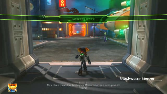 Na wprost jedna z Zagadek Intruzera. - Ratchet & Clank: Planeta Rilgar - solucja, opis przejścia, wszystkie zadania - Ratchet & Clank - poradnik do gry
