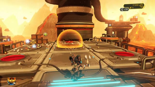 By zdjąć pole siłowe, trzeba stanąć na wszystkich 3 czerwonych przyciskach. - Ratchet & Clank: Planeta Gaspar - solucja, opis przejścia, wszystkie zadania - Ratchet & Clank - poradnik do gry