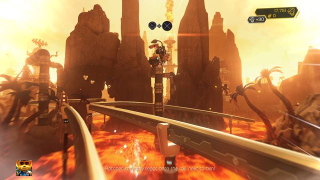 Podczas ślizgania się trzeba przeskakiwać pomiędzy poręczami. - Ratchet & Clank: Planeta Gaspar - solucja, opis przejścia, wszystkie zadania - Ratchet & Clank - poradnik do gry