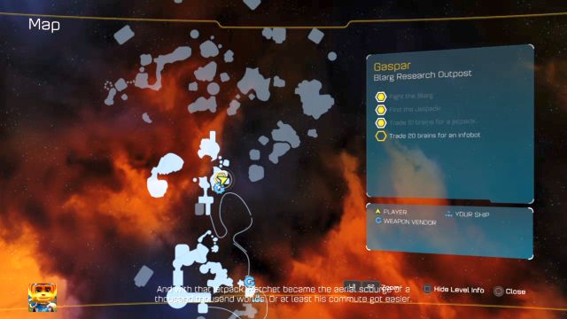 Każda ciemniejsza wysepka to nieodkryte miejsce, które skrywa mózg(i). - Ratchet & Clank: Planeta Gaspar - solucja, opis przejścia, wszystkie zadania - Ratchet & Clank - poradnik do gry
