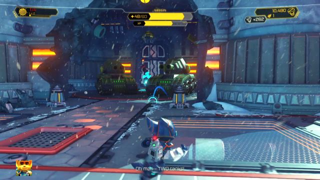 Czołgi nie stanowią na tym etapie żadnego zagrożenia. - Ratchet & Clank: Planeta Batalia - solucja, opis przejścia, wszystkie zadania - Ratchet & Clank - poradnik do gry