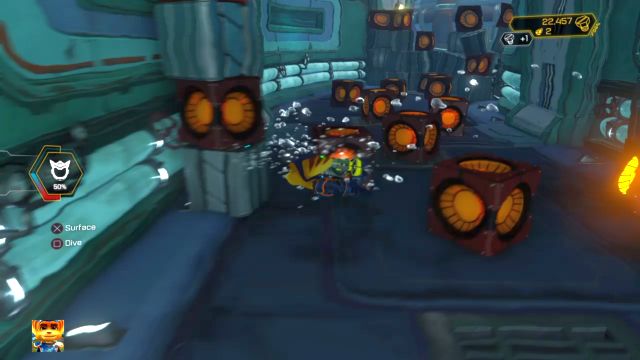 Wywołaj reakcję łańcuchową, by pozbyć się wszystkich bomb pod wodą. - Ratchet & Clank: Planeta Pokitaru - solucja, opis przejścia, wszystkie zadania - Ratchet & Clank - poradnik do gry
