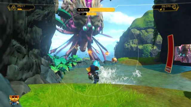 Po ubiciu tego wroga na krawędzi pojawi się kolejna Złota Śrubka. - Ratchet & Clank: Planeta Pokitaru - solucja, opis przejścia, wszystkie zadania - Ratchet & Clank - poradnik do gry